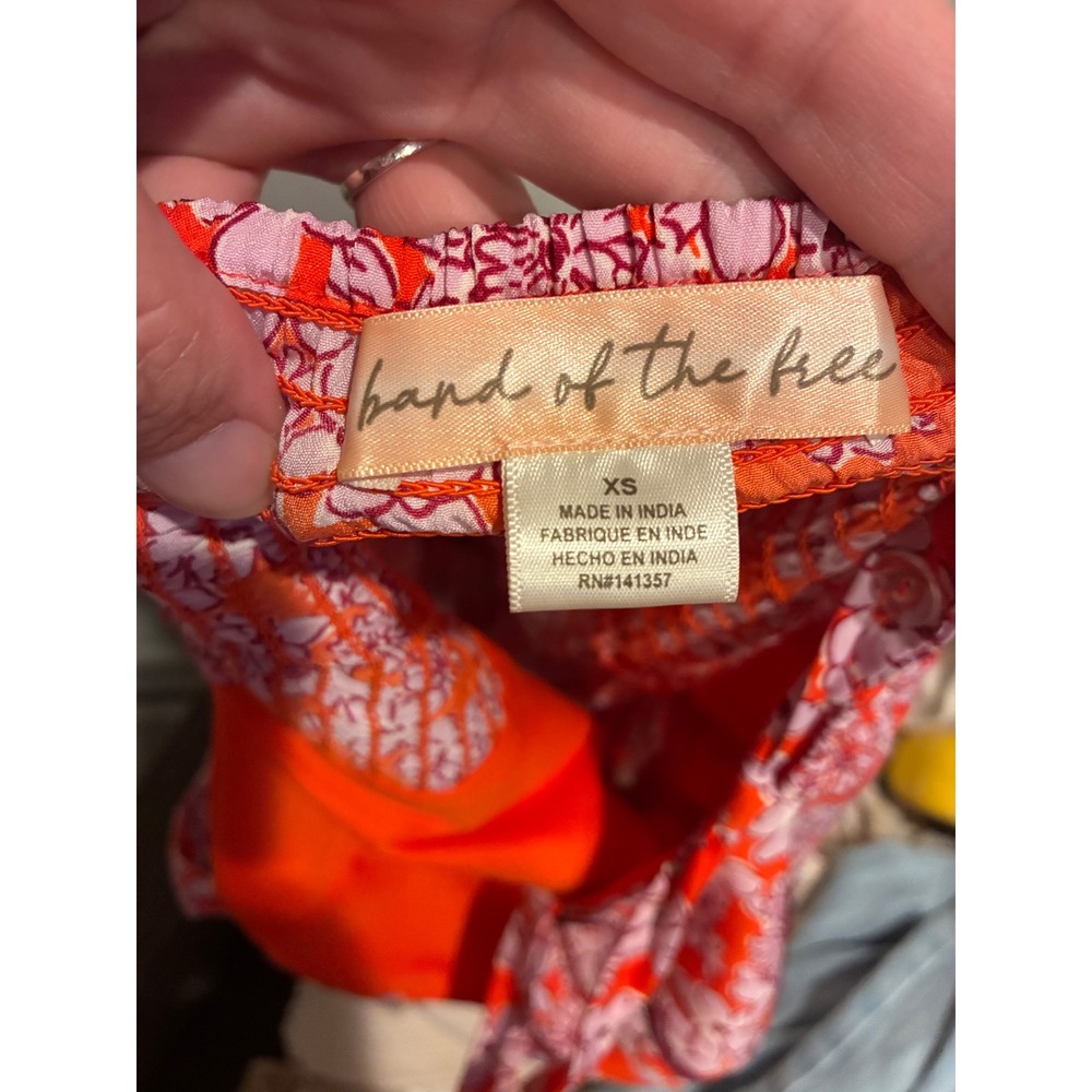 Band of the Free Orange Pink‎ Floral Corset Romper XS Smocked Back Wrap Front - Picture 5 of 6